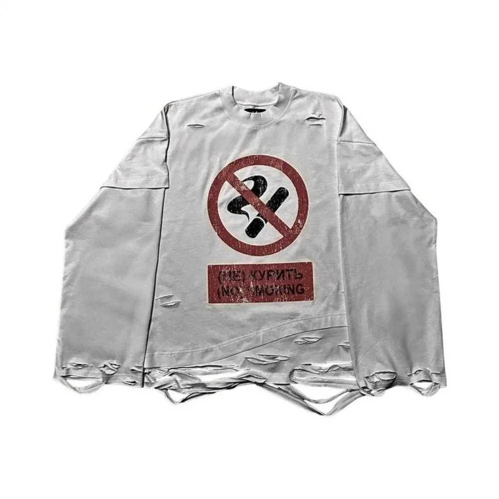 Round-neck Long-sleeve No Smoking Printed Top