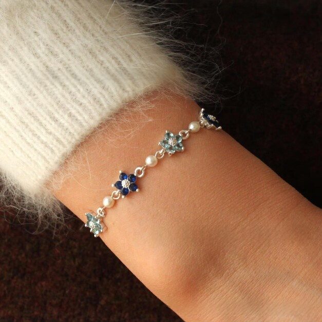 Birthstone Flower Pearl Bracelet For Women