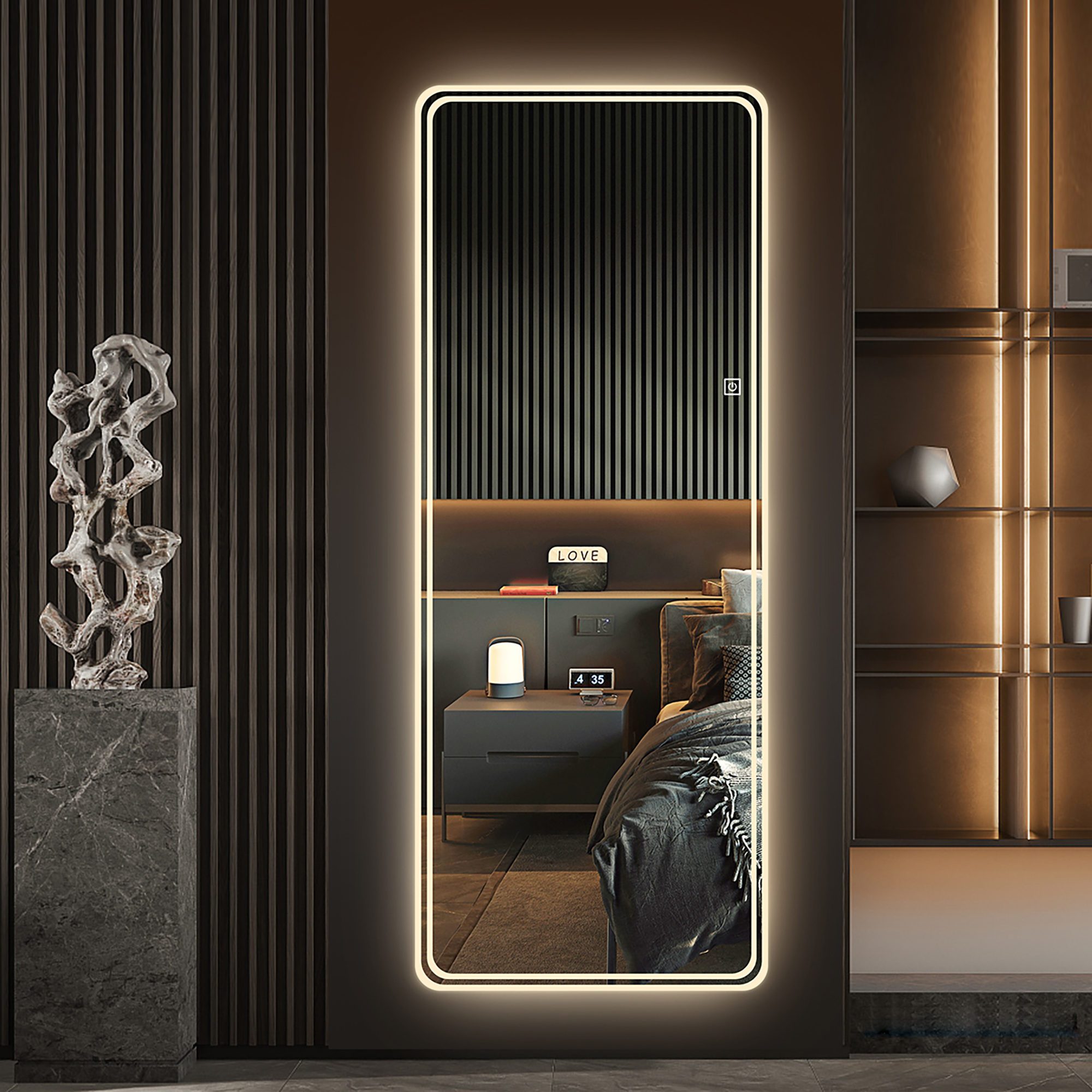 65 X24  Full Length Floor Mirror LED Whole Body Mirror, Wall Mounted  Mirror With Lights, Bedroom Full Size Body Mirror With Dimming & 3 Color Modes