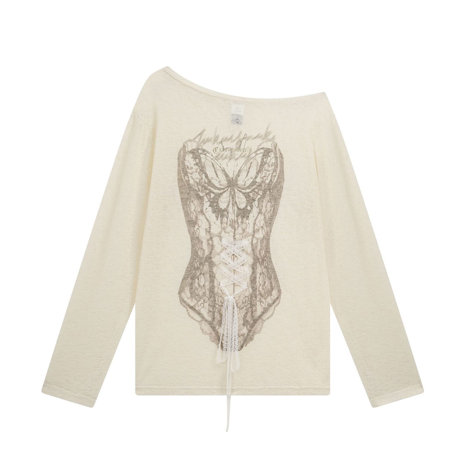 Corset Top Printed Off-Shoulder Lace Drawstring Sweet
