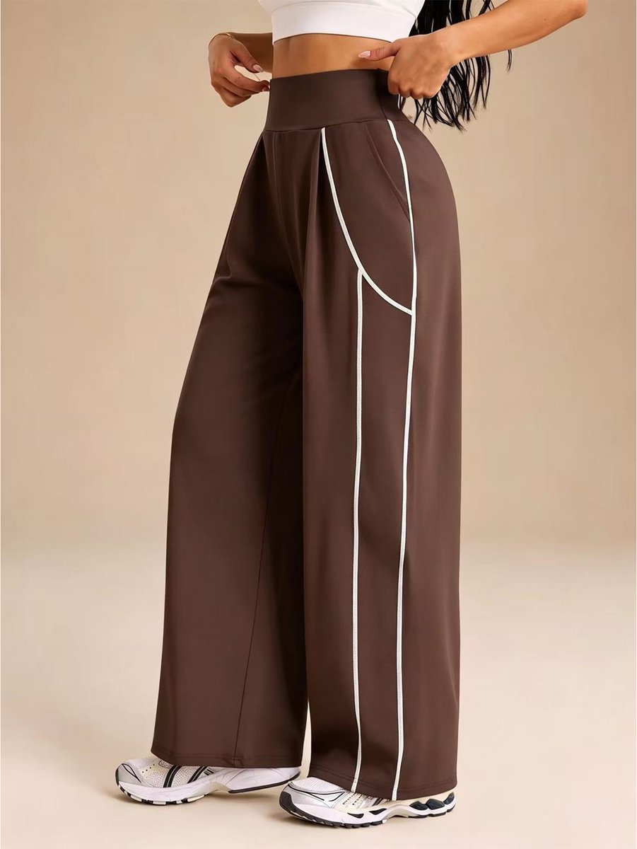 Women's Long Pants Autumn And Winter Yoga Pants High-Waisted With Pockets Elastic Fitness Casual Pants Sports Running Long Pants Loose Fit