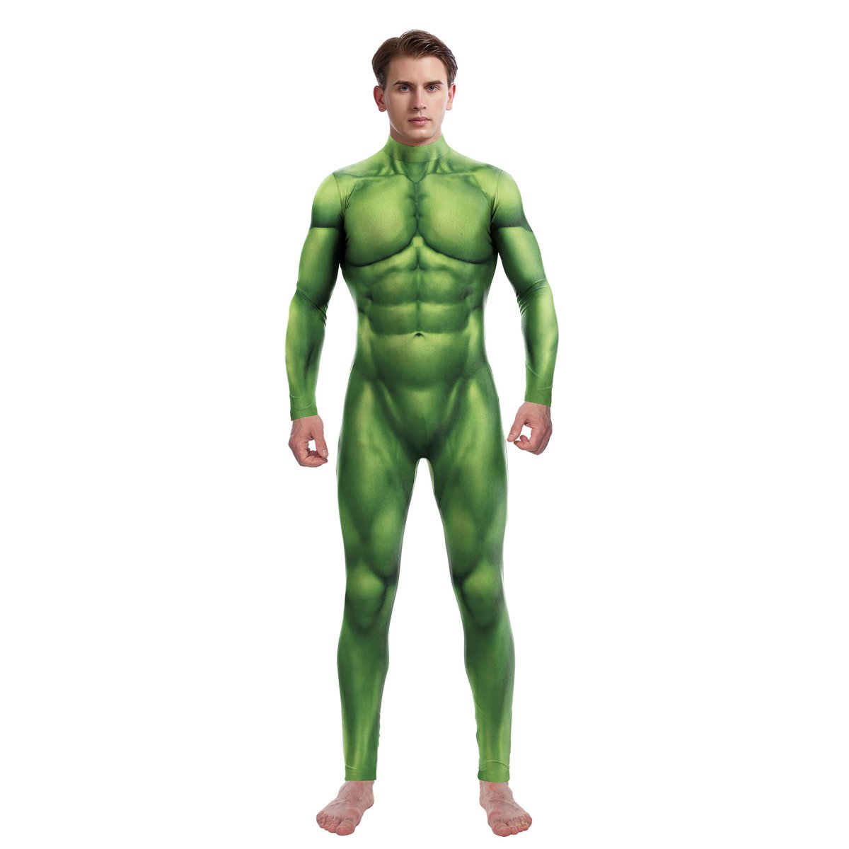 New Foreign Trade Digital Print Cosplay Costume Green Body Suit Muscle Bodysuit Performance Outfit