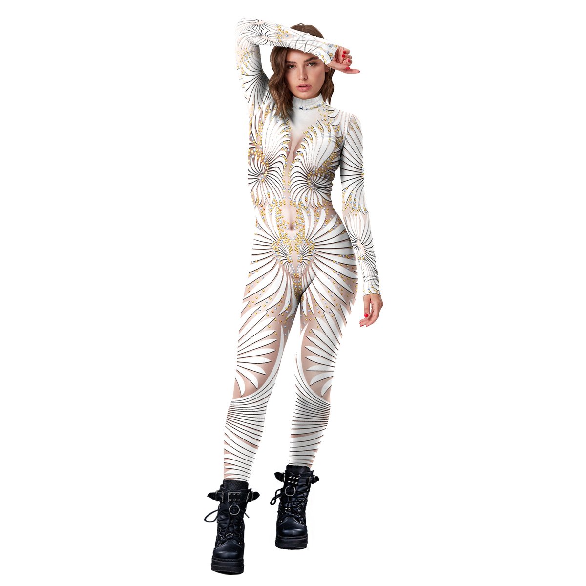 New Cross-Border European And American Women's Clothing, Aliexpress Hot-Selling Digital Print Fashion Stage Bodysuit, Women's One-Piece Outfit