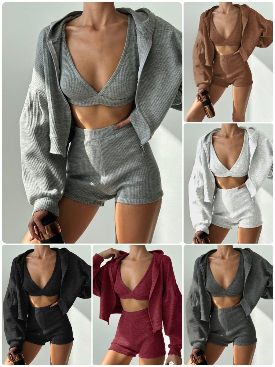 Cross-Border European And American Style Yoga Three-Piece Set With Hooded Cardigan, V-Neck Sports Bra, Shorts, Fitness Running Casual Outfit