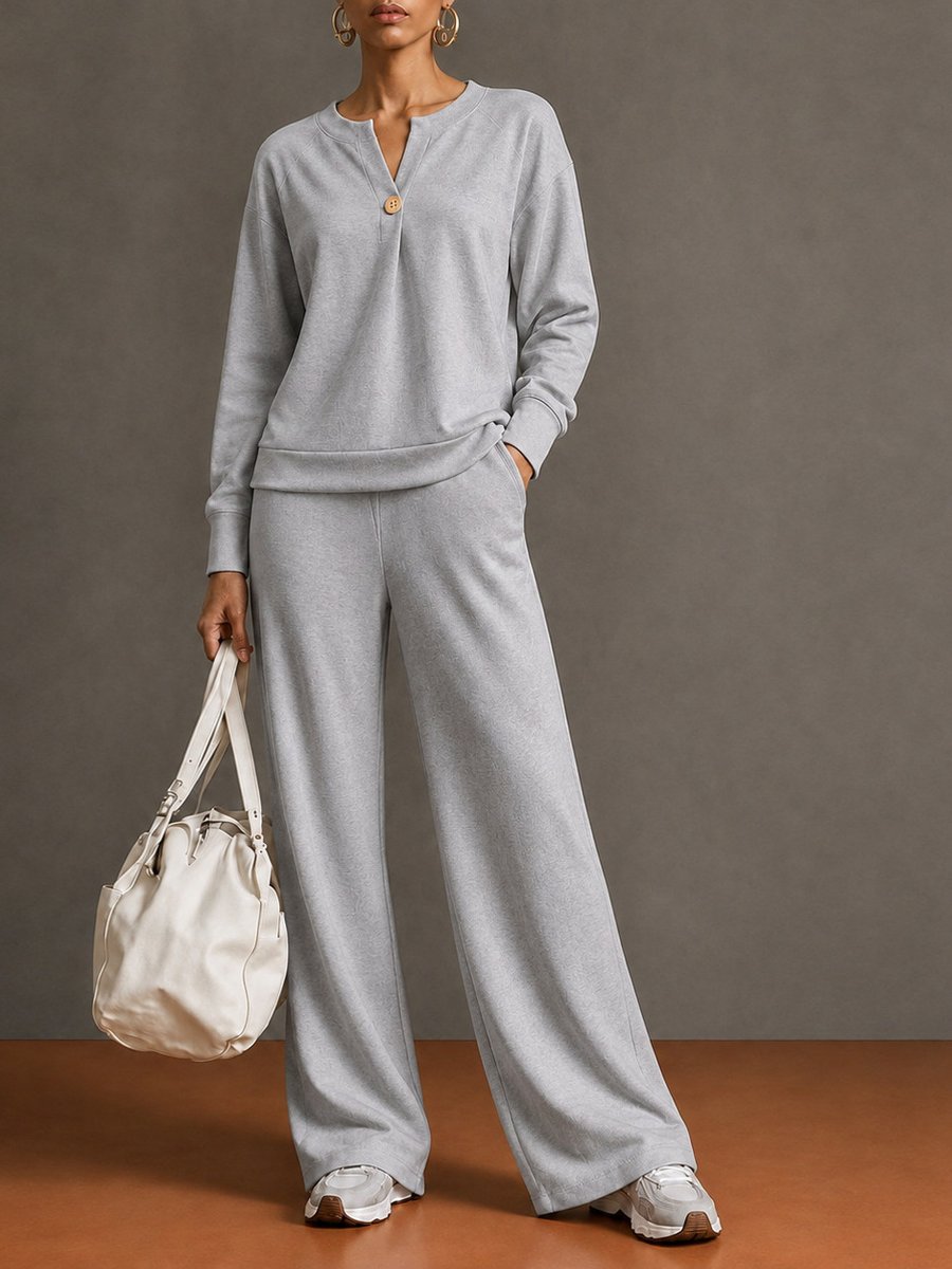 2026 European And American Women's Fashion Autumn And Winter New Set One Button Long Sleeve Sweatshirt Top And Drawstring Wide Leg Pants Two Piece S…