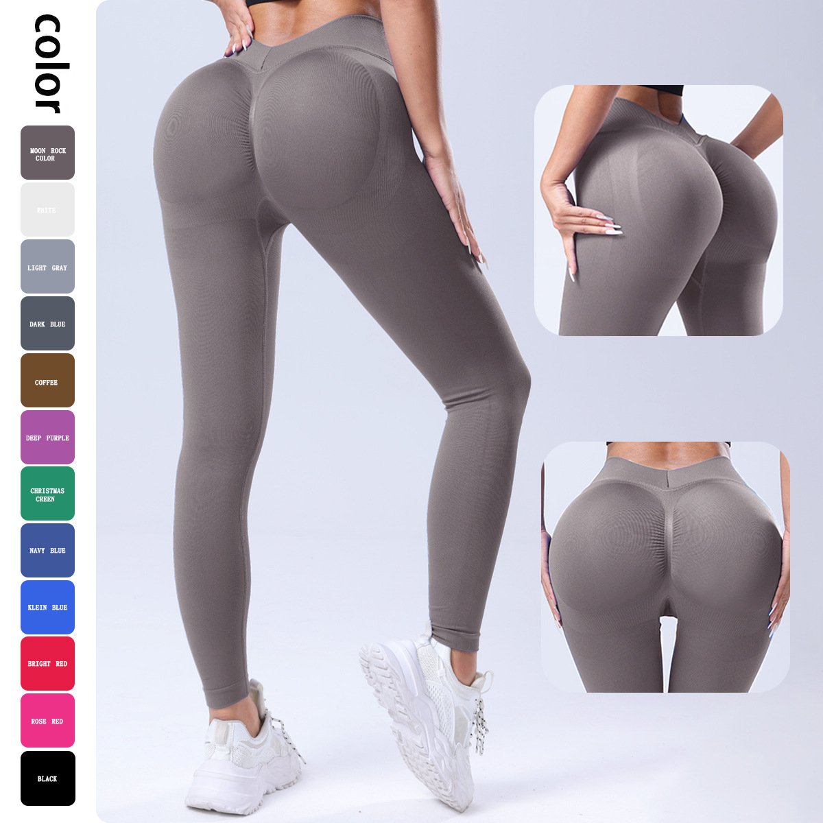 Solid Color Seamless Peach Butt-Lifting High-Waisted Tight V-Waist Yoga Pants For Sports, Running, And Fitness, Nine-Point Length, Cross-Border Best…