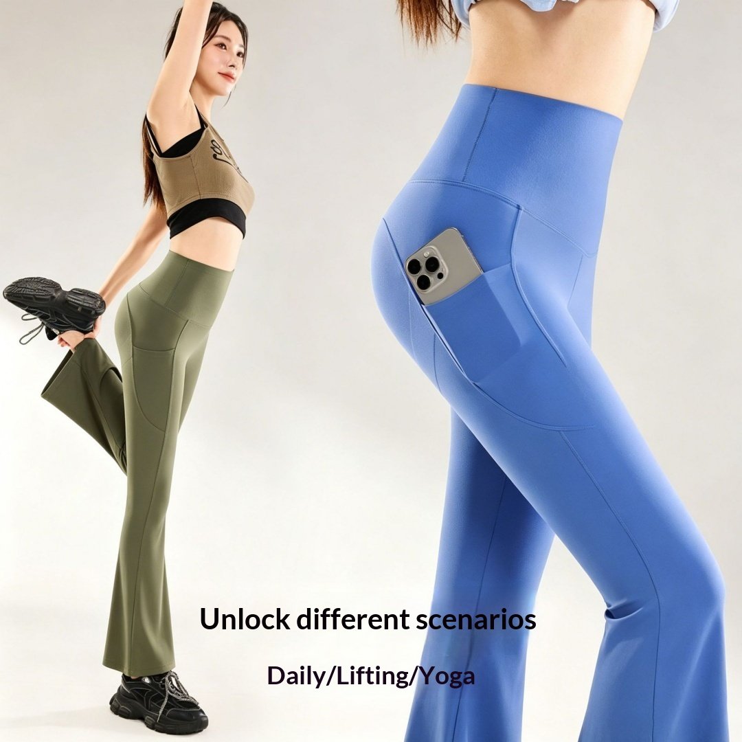 Women's High-Waisted Flare Yoga Pants - Tummy Control Bootcut Leggings With Side Pockets & Butt Lifting Design