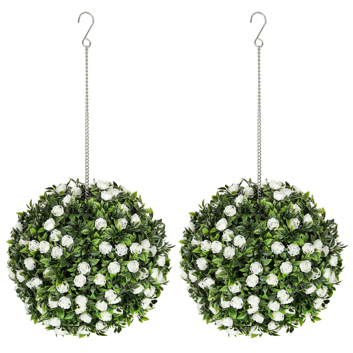 Two Piece Decoration Simulation Plant, UV Resistant Simulation Plant Shaped Rose Ball, Indoor And Outdoor Home Decoration Fake Plant, 28 Cm, White
