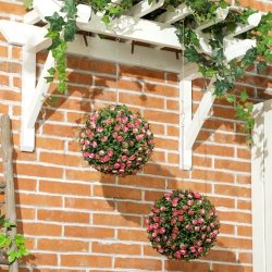Two Piece Decoration Imitation Plant, Anti Ultraviolet Imitation Plant Rose Ball, Indoor And Outdoor Home Decoration Fake Plant, 28cm, Pink