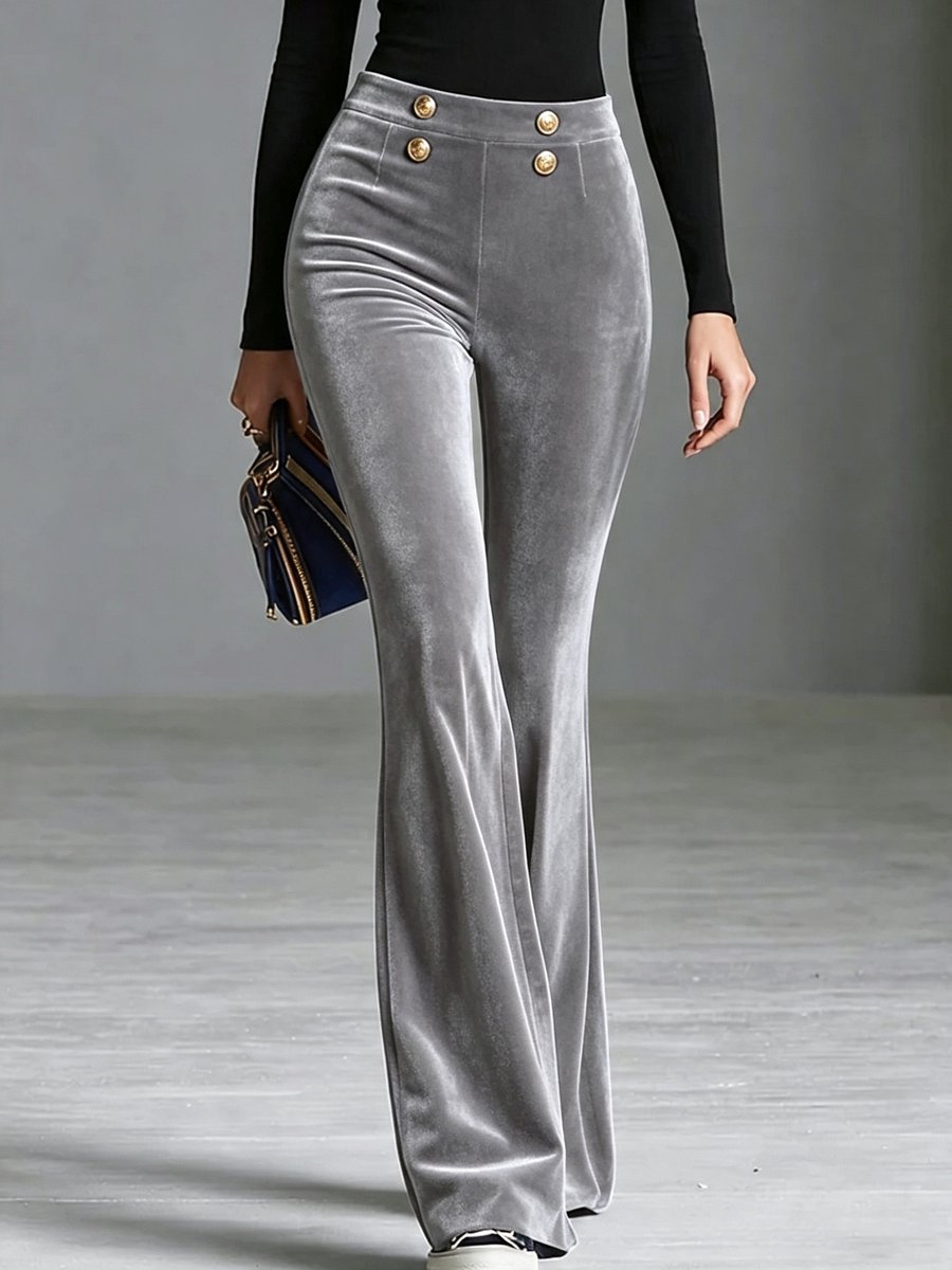 Women's Casual Pants Fashionable Golden Velvet Leggings High Waisted Double Breasted Slim Fitting Velvet Flared Pants  Slimming Wide Leg Pants Suita…