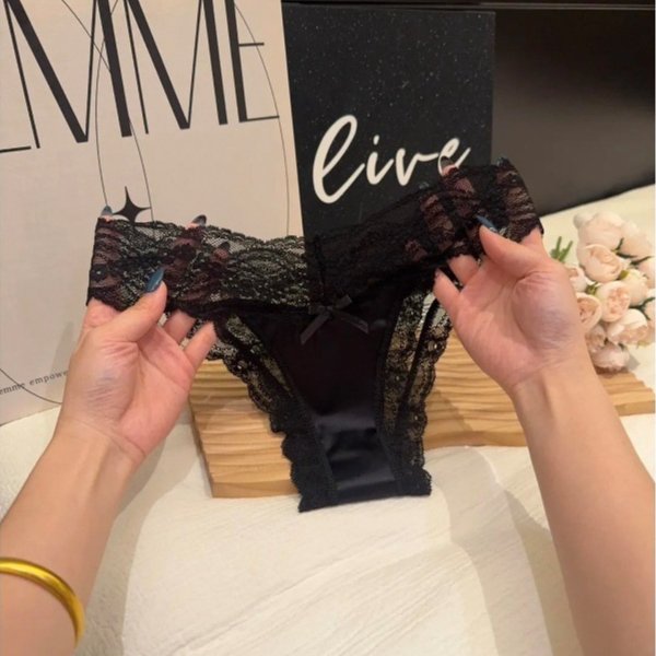 Sexy Womens Lace And Satin T-back Thong