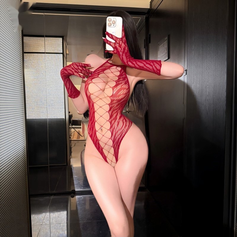 Sexy Halter Hollow-Out Bodysuit Set
