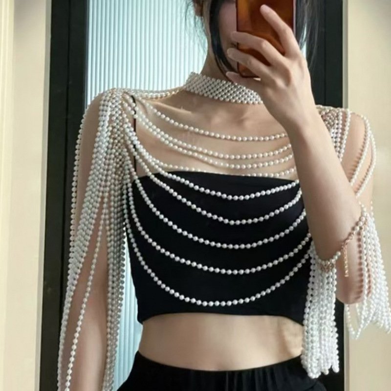 Handwoven Pearl Finger Chain Bra Chain Shoulder Chain Body Chain