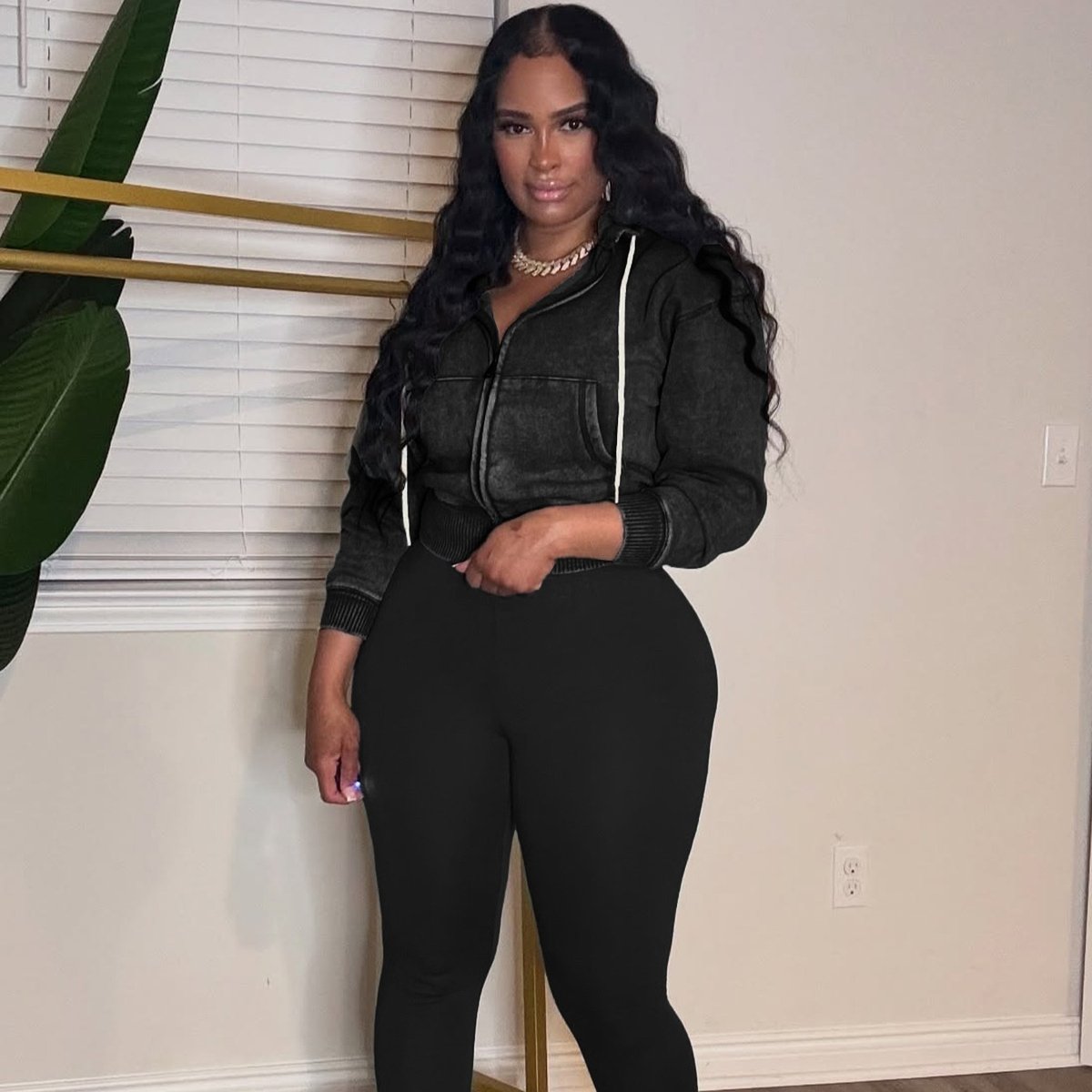 Women's Washed Zip-up Hooded Top And Yoga Pants Two-piece Set