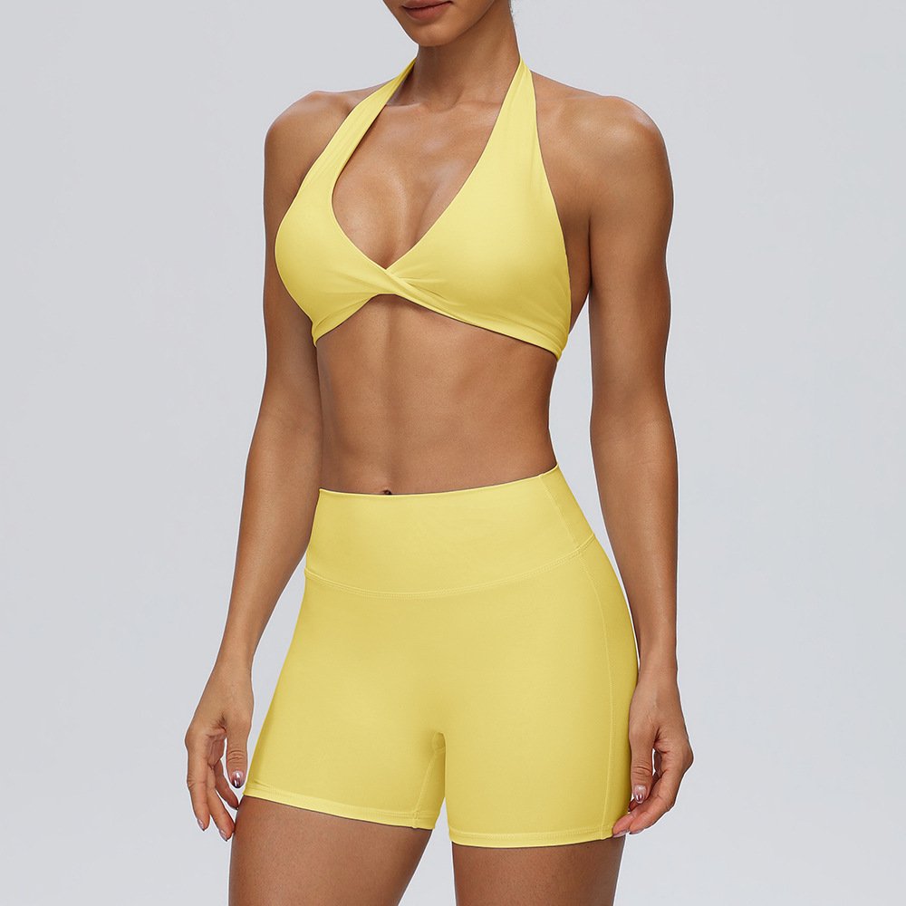 Halter-neck Sports Bra And Invisible Butt-lifting Workout Shorts
