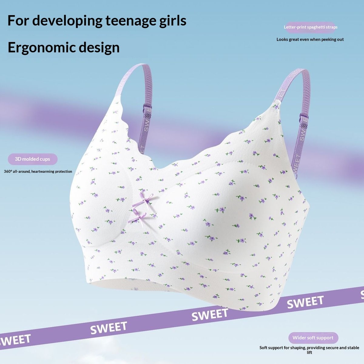 Women's Ice Silk Seamless Floral-print Bra