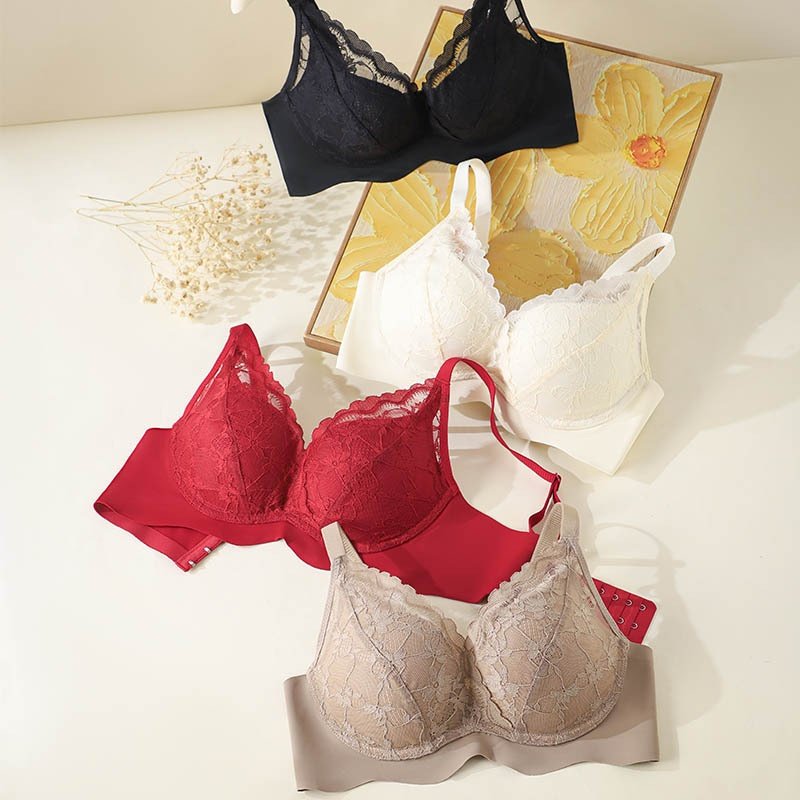 Retro Bra Push-up Wavy V-neck Lingerie For Women