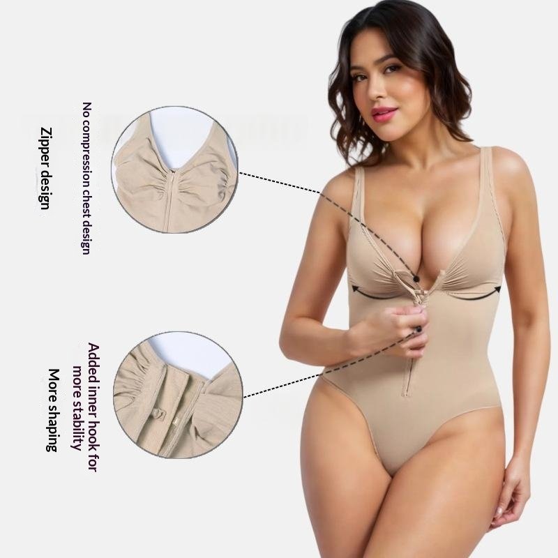 Seamless Tummy-control Strap Bodysuit With Zipper