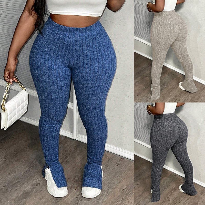 European And American-style High-waisted, Tight-fitting, Stretchy Side-slit Leggings
