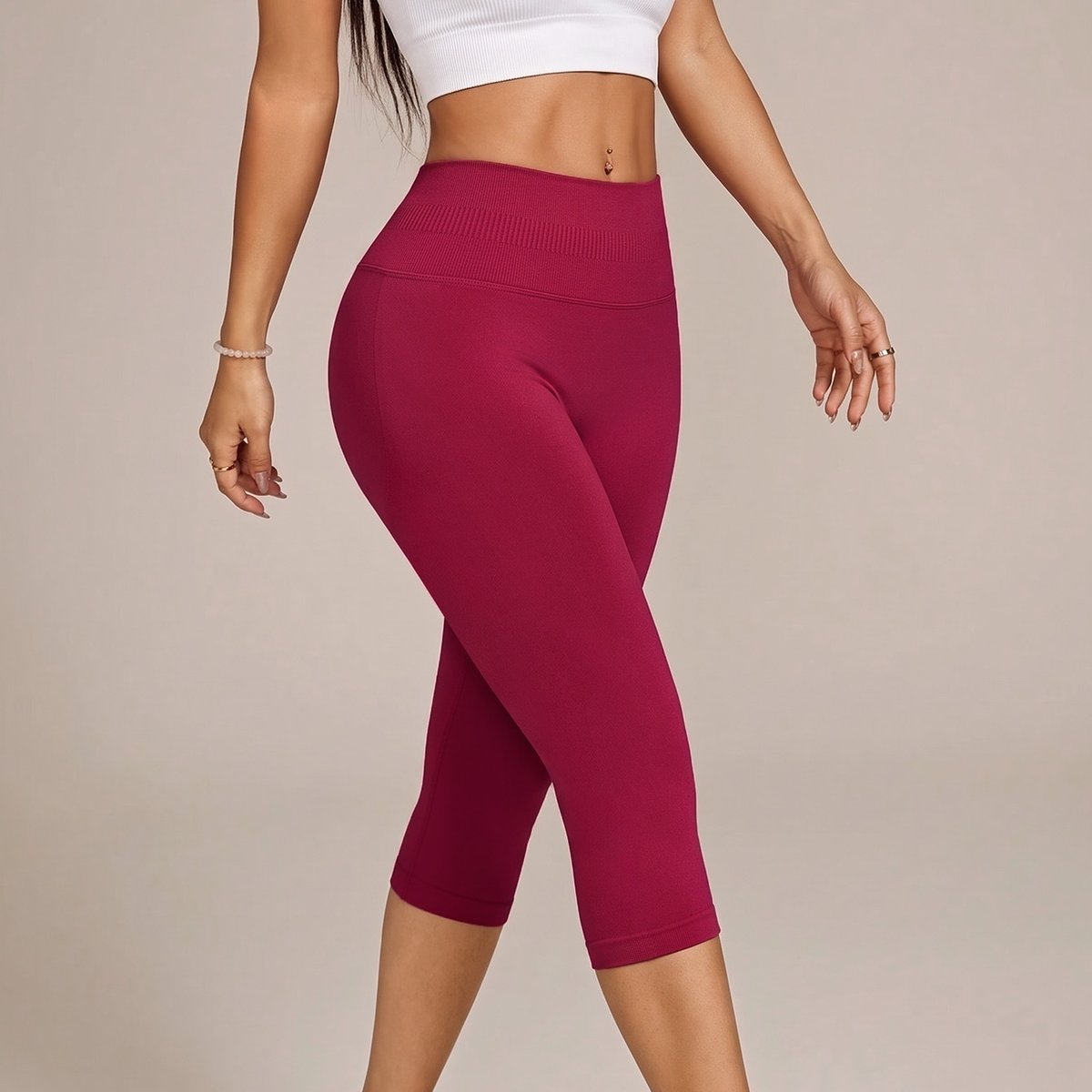 Yoga Pants Tummy-control Capri-length Womens Workout And Fitness Outerwear