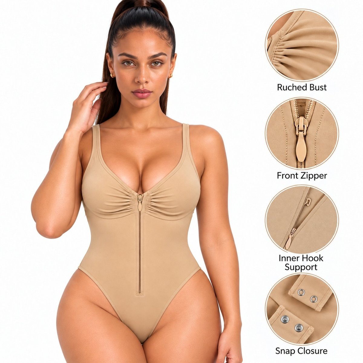 Zipper Backless Hip-lifting Triangle-strap Bodysuit