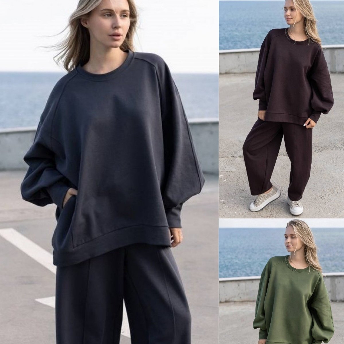 Women's Raglan Sleeve Hoodie And Wide Leg Pants Set Loose Fit Casual Two Piece Outfit For Autumn