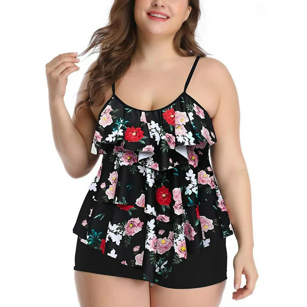 Plus-size Boxer Briefs Printed Swimsuit