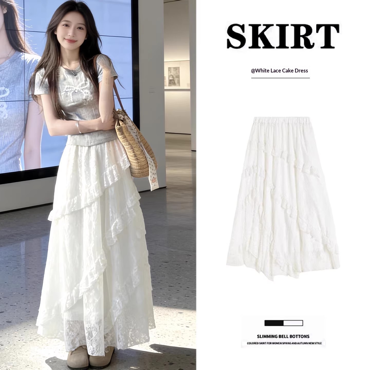 Summer New Arrivals Patchwork Twill Lace Skirt
