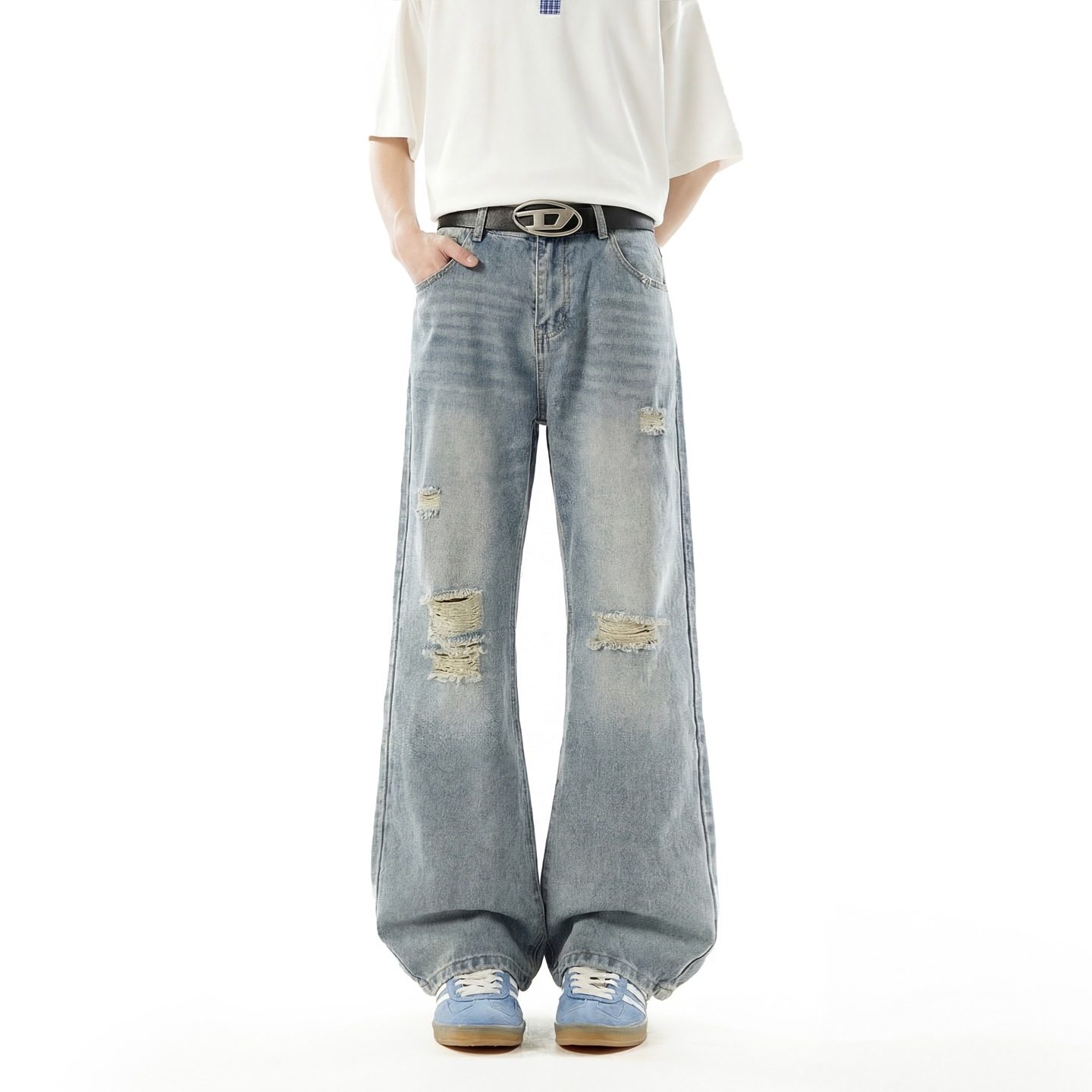 Men's Flared Wide Leg Pants Trendy Brand Versatile Design Straight Leg Pants