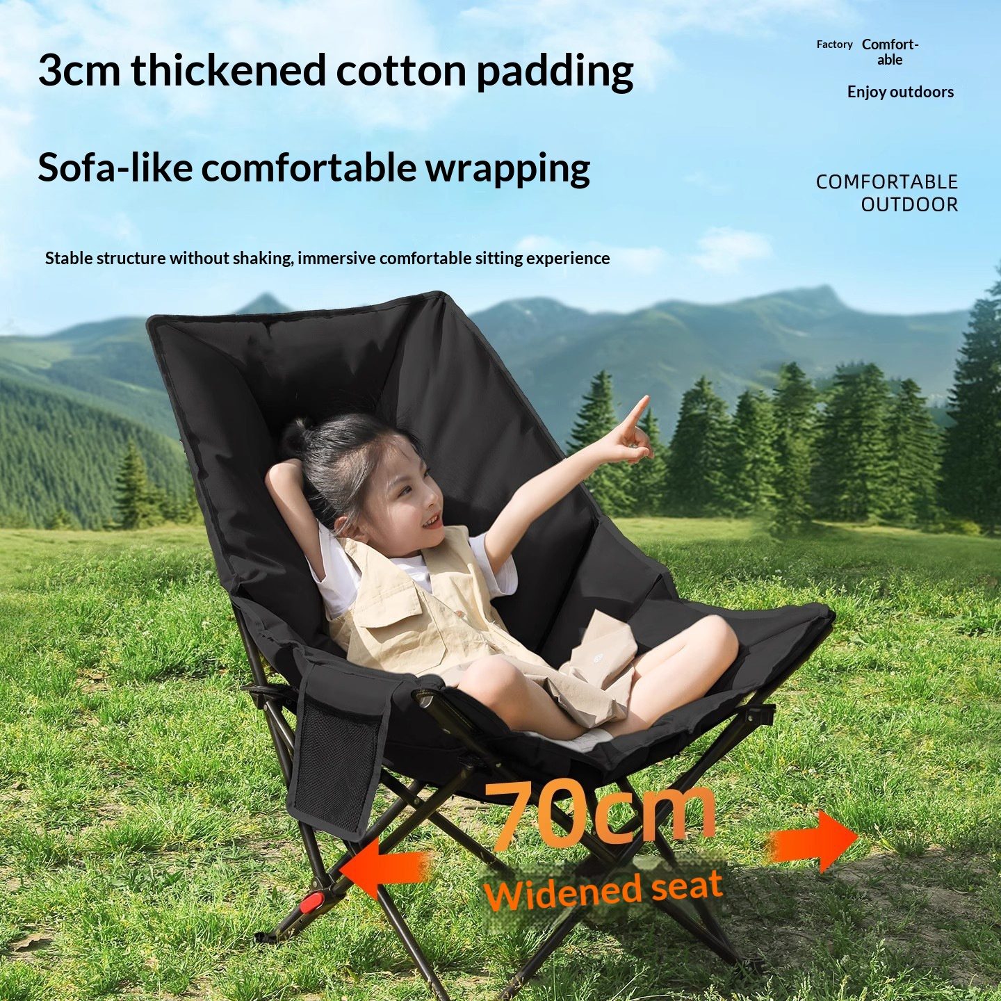 Outdoor Portable Folding Chair With Padding Adjustable Moon Chair
