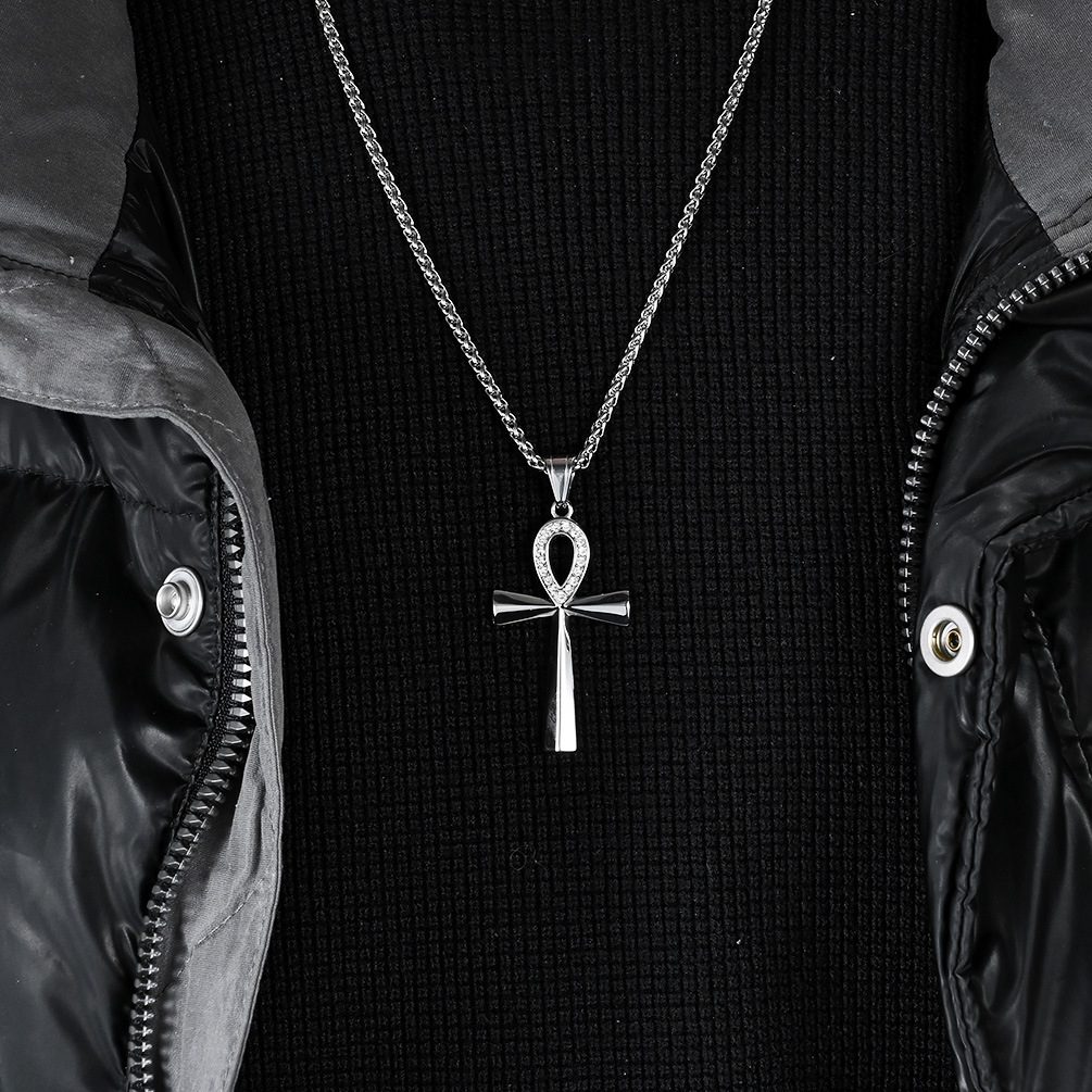 Diamond-Encrusted Cross Mens Pendant  Necklace