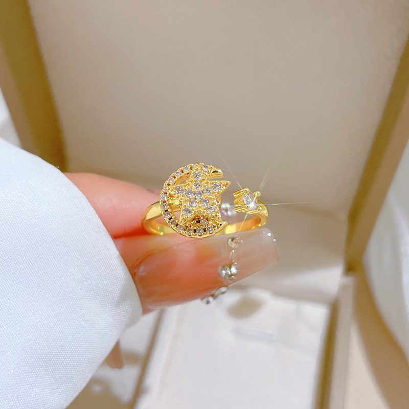Rotating Star And Moon Mythological Ring Open And Adjustable