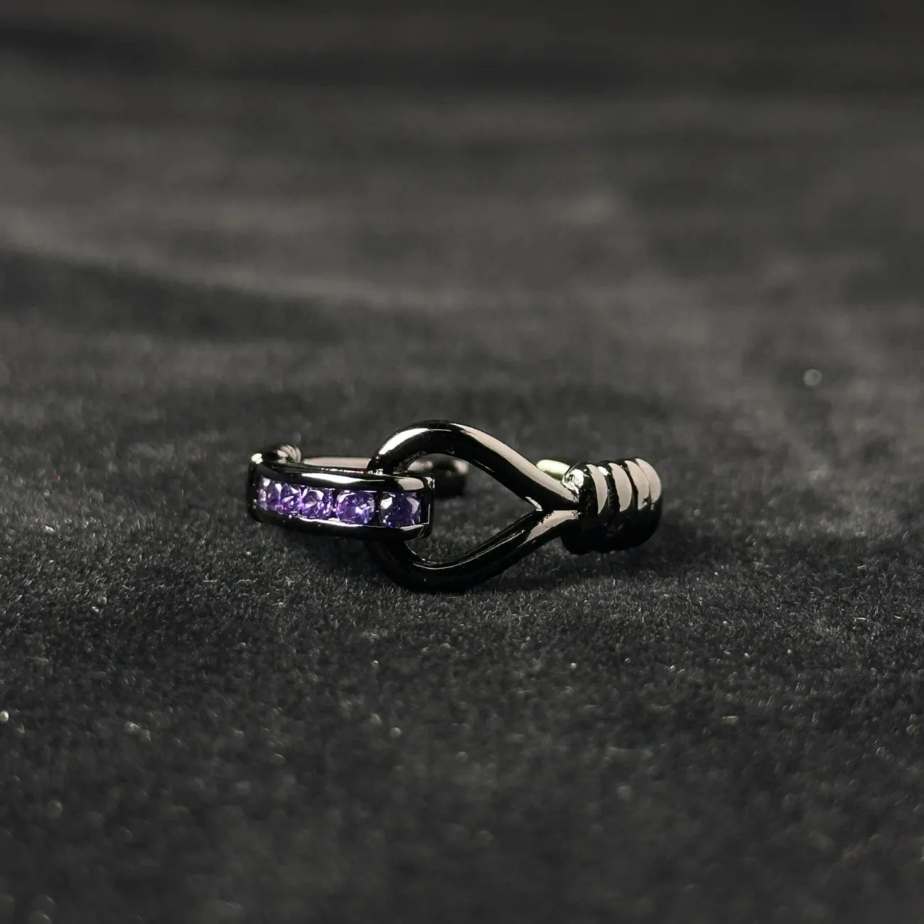 1pcs Black Knot Wrapped Purple Crystal Adjustable Open Ring, Dark Cool Trendy Style, For Men Women Daily Party Wear & Couple Valentine Gifts