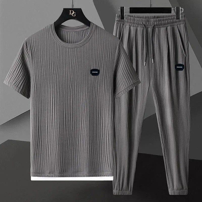 Mens Fashionable Loose-fit Short-sleeve And Long-pants Set