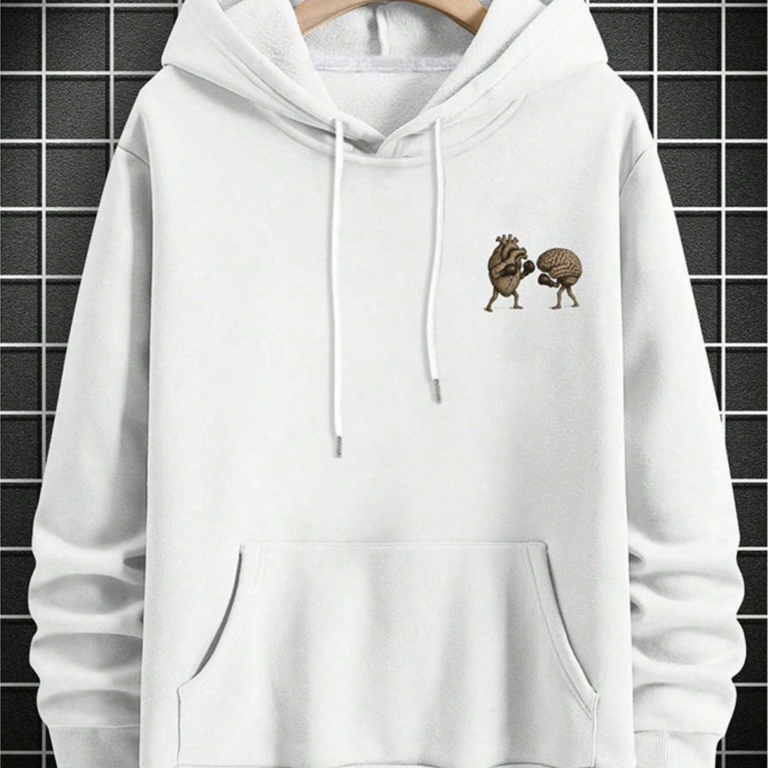 Mens Loose-fit Casual Printed Hooded Sweatshirt