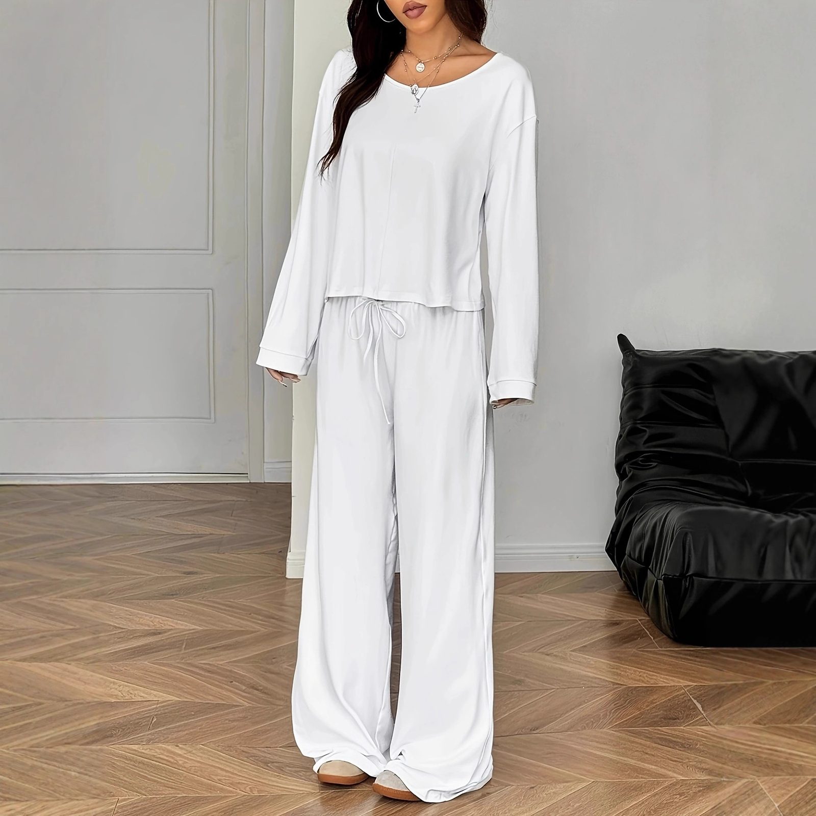 Satin Long-sleeve Top And Pants Set