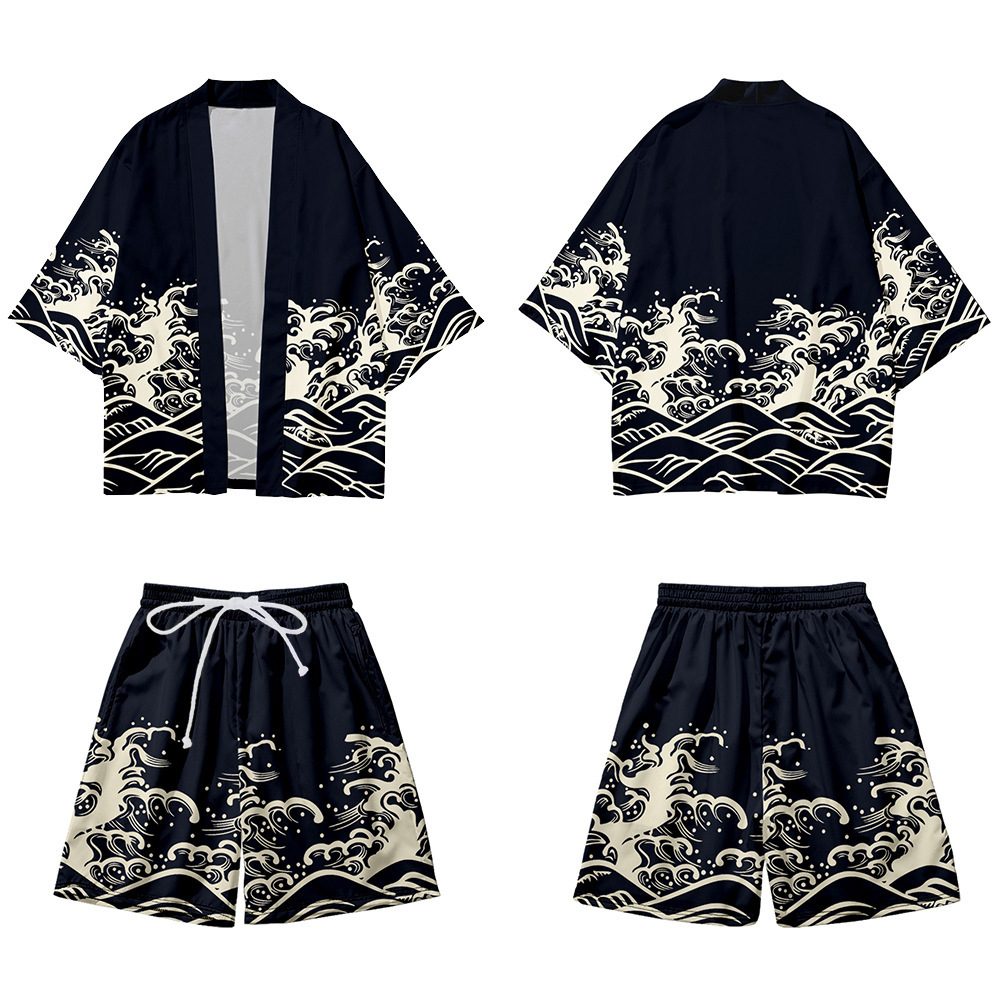 Printed Casual Kimono-style Mid-sleeve Wrap For Couple Outfits