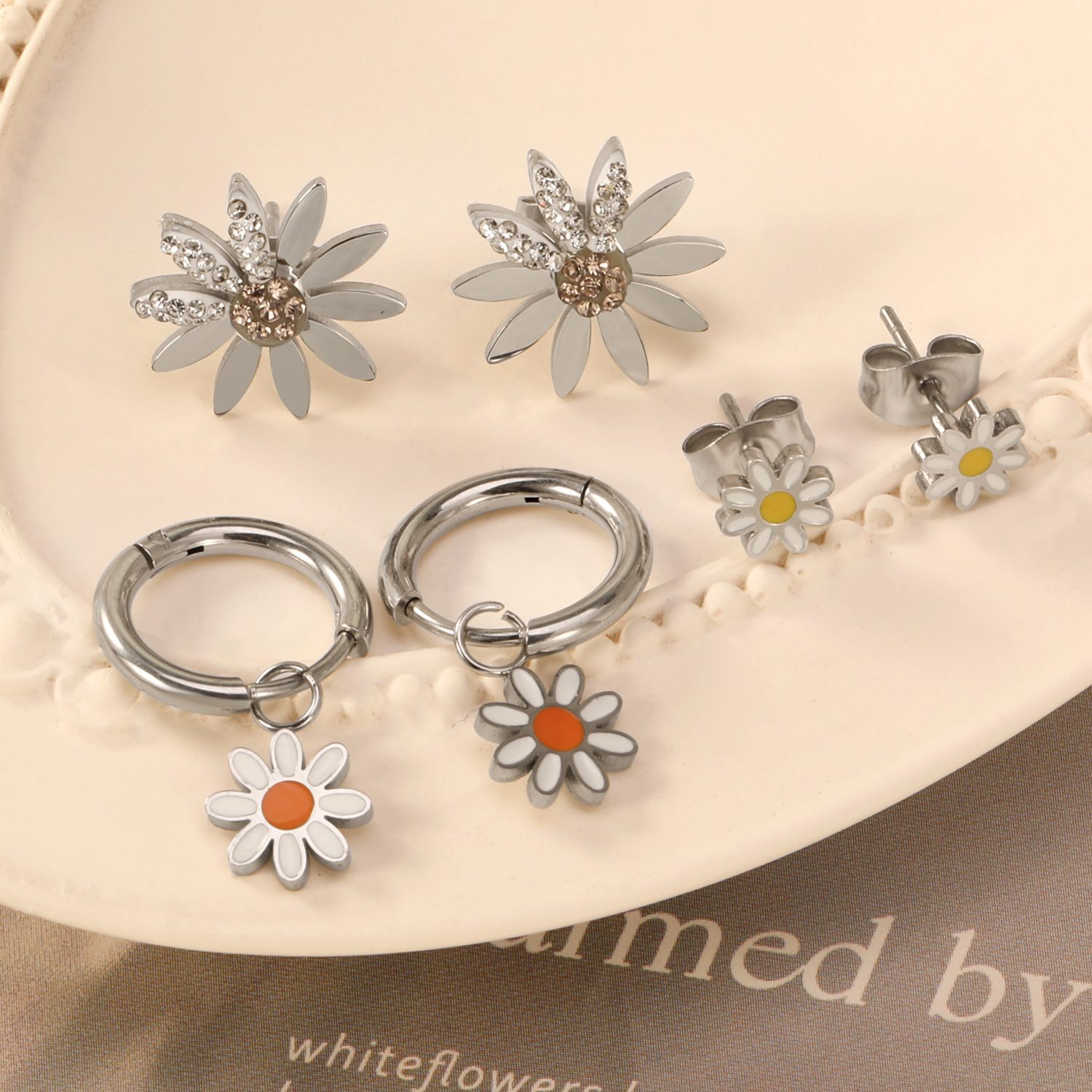 Fresh And Sweet Flower Stainless Steel Earrings