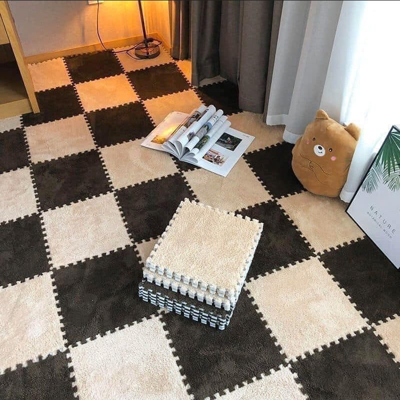 Square-jointed Flocking Floor Mat Plush Surface EVA Foam