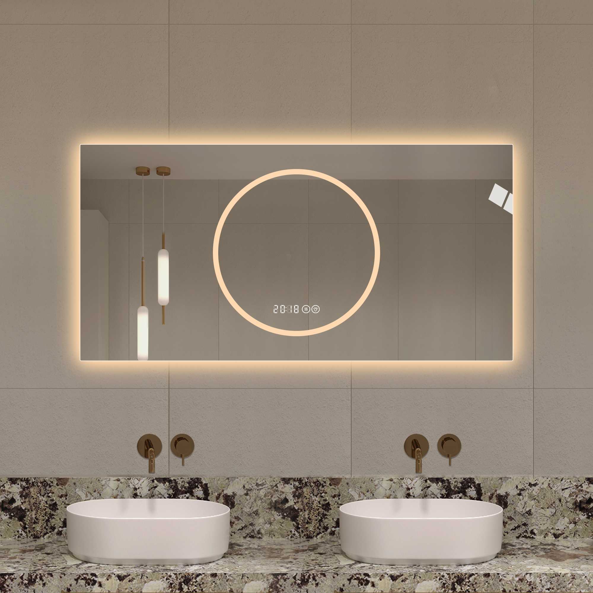 48x24 Inch Bathroom Mirror With Led Lights , Anti-Fog Lighted Vanity Mirrors For Wall Mounted, 3 Colors And 6 Level Dimmable, Horizontal
