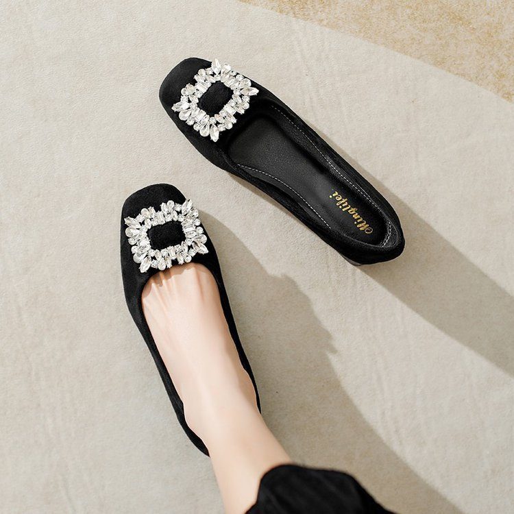 Versatile Commuter Womens Shoes French-style Square-toe Elegant Low-heeled Pumps
