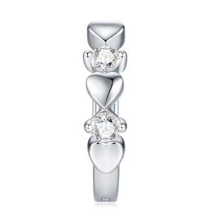S925 Sterling Silver Heart Huggie Earrings, 0.1ct D-VVS1 Moissanite, Platinum Plated 5.6g Romantic Women's Jewelry Gift Box