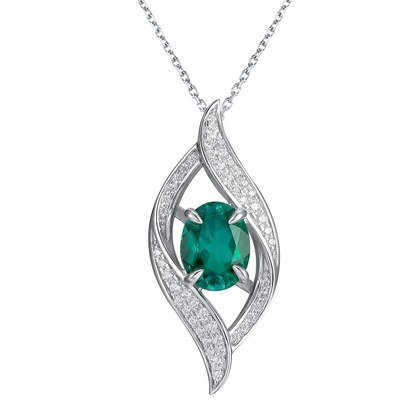 S925 Sterling Silver Lab-Grown Emerald Necklace, 9x7mm Oval Cut Interwoven Pendant, Platinum Plated 40&45cm Chain, 5g Women's Jewelry Gift Box