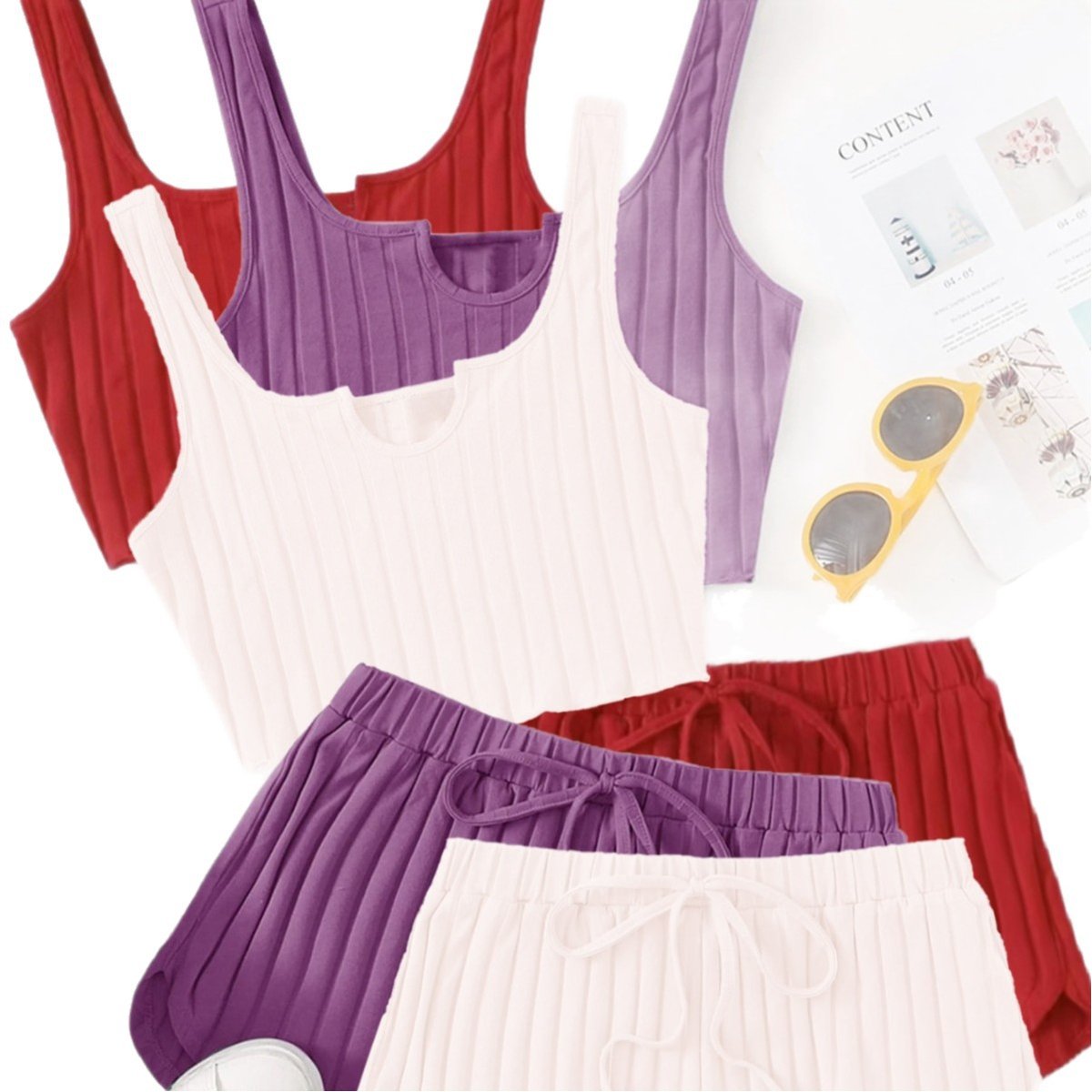 Six-piece Vest Top And Shorts Pajama Set