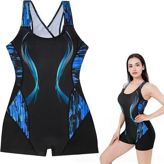 Womens Tight-fitting Boxer-style One-piece Swimsuit