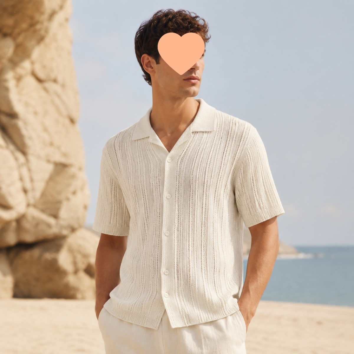 Mens Casual Hollow-out Lapel Short-sleeve