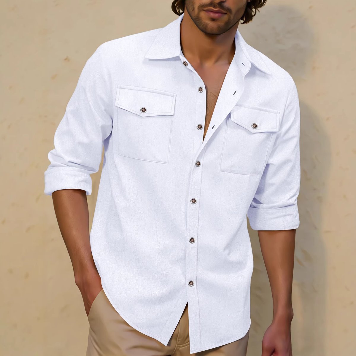 Mens Casual Lapel Loose-fit Versatile Shirt