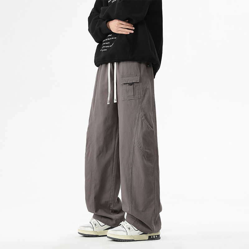 Retro American-style Patchwork High-street Loose Straight-leg Casual Pants