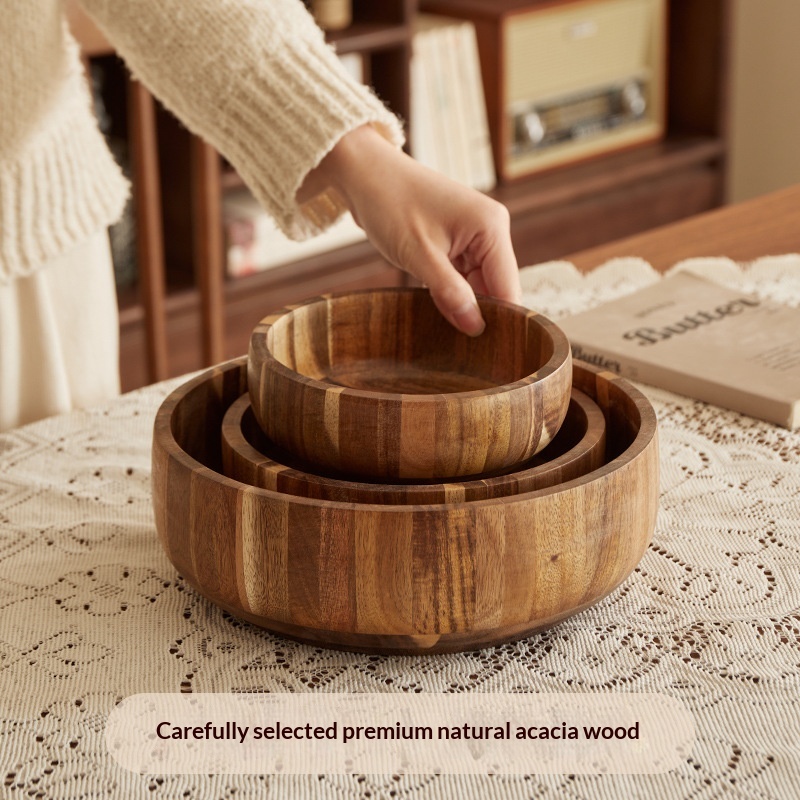 Hand-Painted Acacia Wood Salad Bowl For Home Use