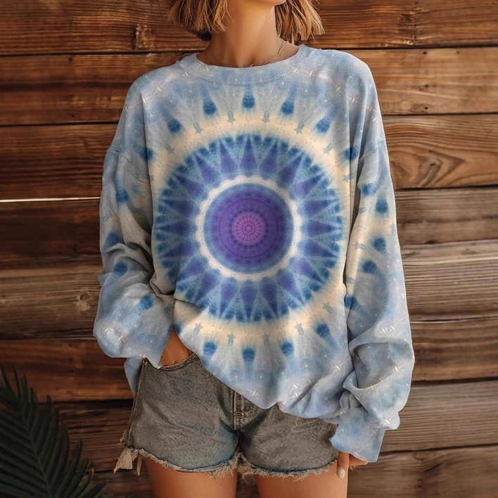 Womens Fashionable, Versatile Printed Crew-neck Sweatshirt